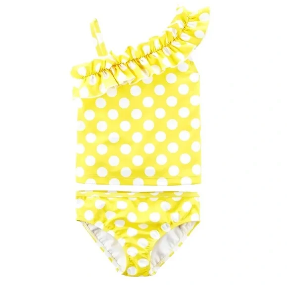 Baby Girl's Carter's Yellow Polka Dot Ruffle 2-Piece Tankini Swimsuit 12 Months