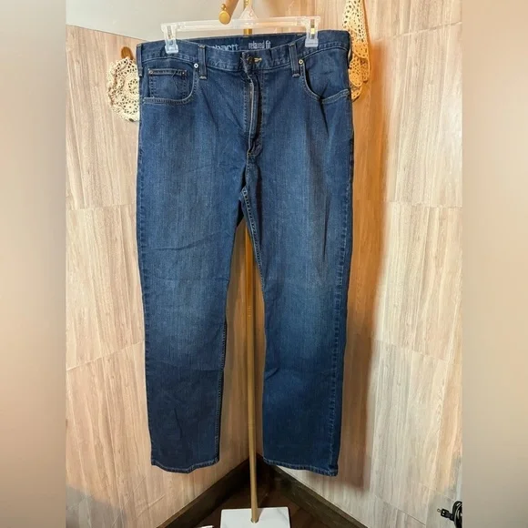 Carhartt Men's Relaxed Fit Seat and Thigh Straight Leg Blue Jeans Rugged Flex