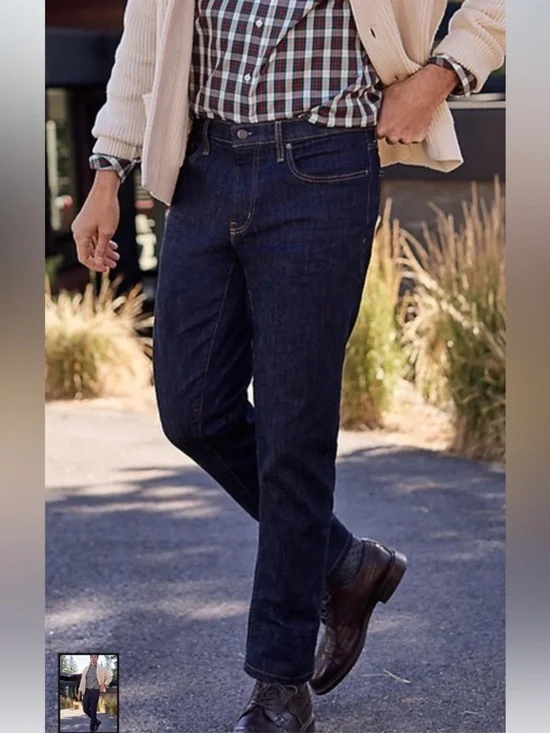 LANDS END SQUARE RIGGER STRAIGHT LEG CLASSIC DARK BLUE DENIM JEANS SIZE 33X29