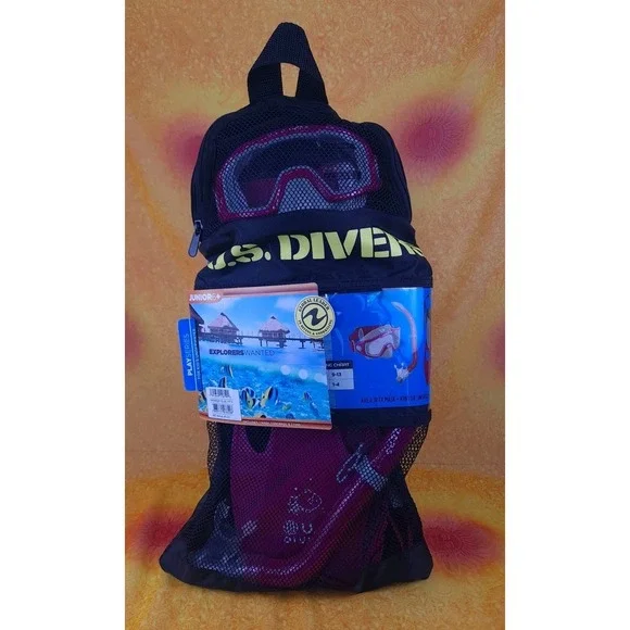 US Divers Junior Explorers Pink Snorkeling Goggles Snorkel Fins Size L/XL  1-4