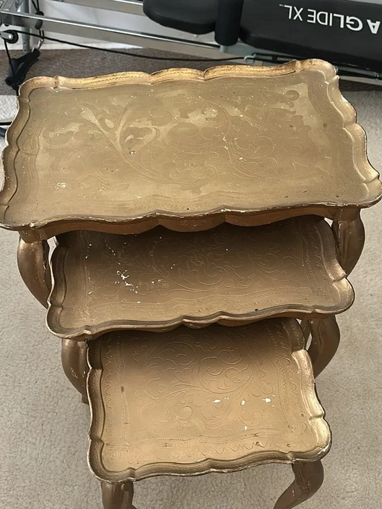 Gold Scalloped 3-Tier Nesting Vanity Trays