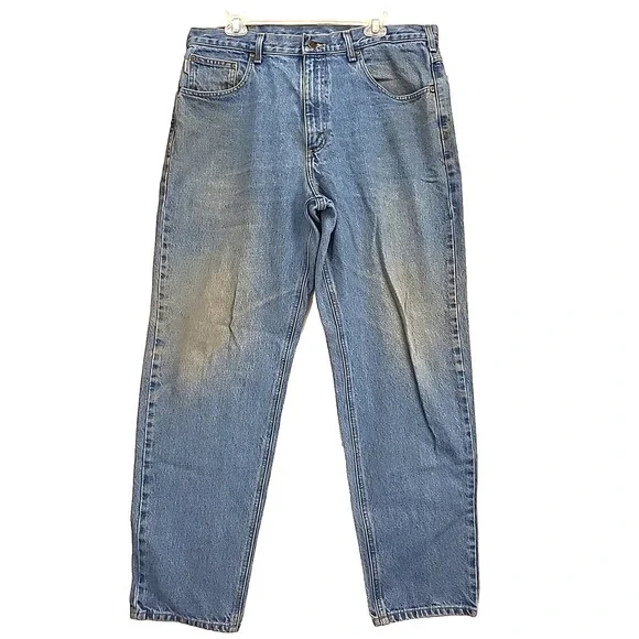 Mens Carhartt Jeans 38x32 Relaxed Fit High Rise Blue Bootcut