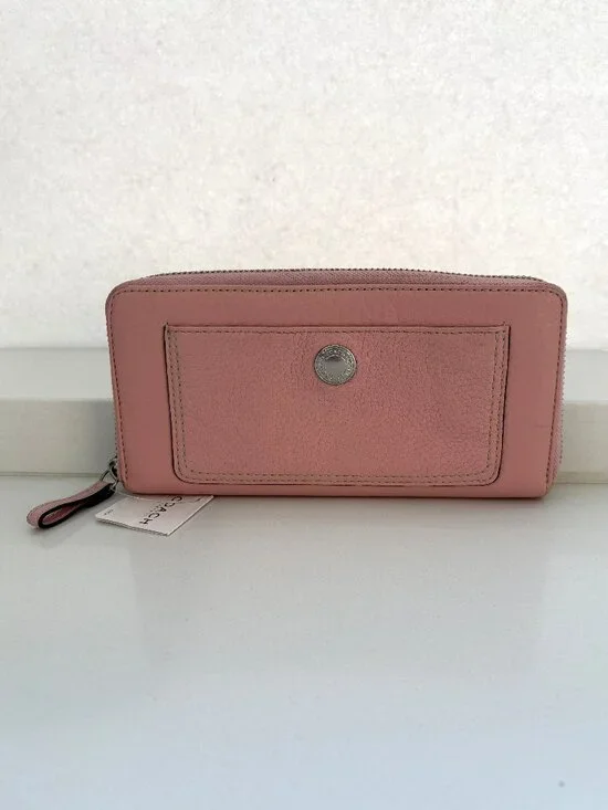 Coach Chelsea Pebbled Leather Accordion Zip Around Wallet Blush Pink 40596 NEW