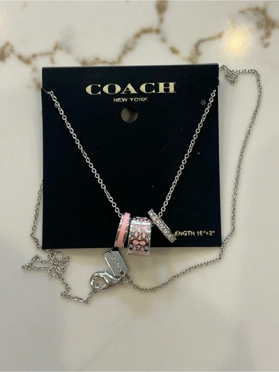 Coach Silver Necklace with Pink and Pavé Charms