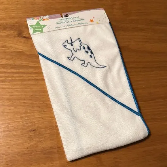 NWT White Hooded Towel with‎ Blue Dinosaur