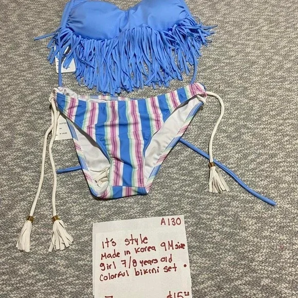 Coloured bikini set top/bottoms Made in Korea 9M=girl 7-8 years old.‎ SKU-A130