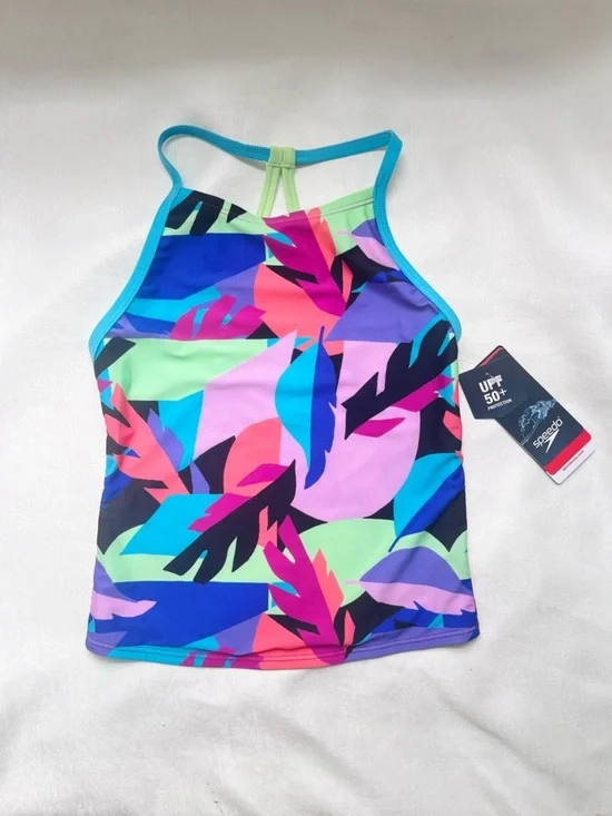 Speedo kids Neon Leaf Print swim Tankini Top NWT Multicolor 10