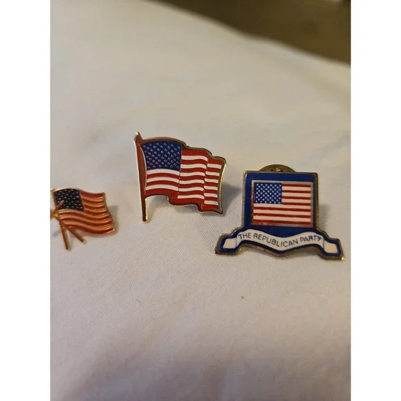 Lot of 3 Patriotic & Republican Party Enamel Lapel Pins – From HUD. Official.