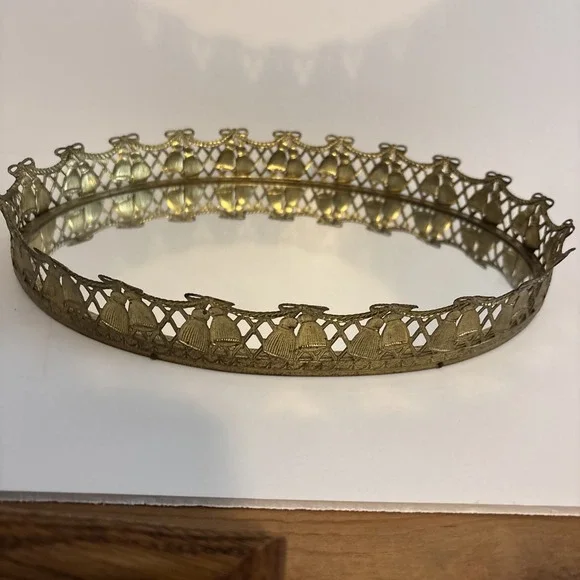 Vintage Gold Filigree Metal Mirror Vanity Dresser,