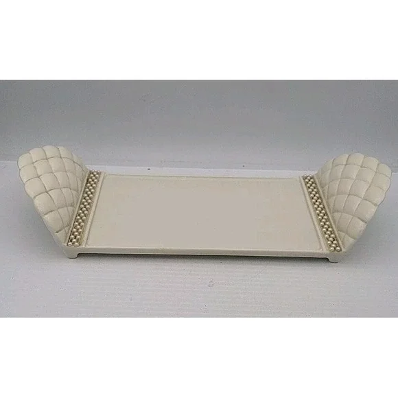Vintage Porcelain Vanity Tray Off White w/ Faux Pearls