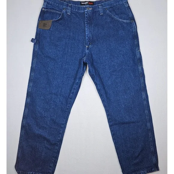 Wrangler Riggs Workwear Men's Dark Wash 42x32 Straight Jeans‎ Zip Solid