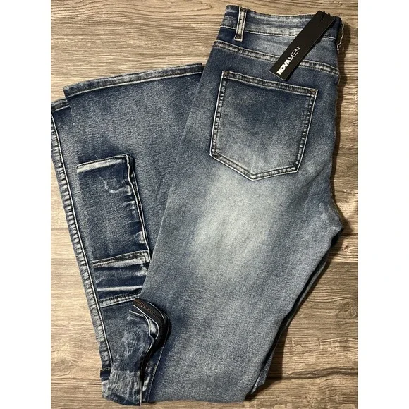 Nova Men Stacked Skinny Flare Out And About Cargo Blue Jeans Size 30x35 NWT