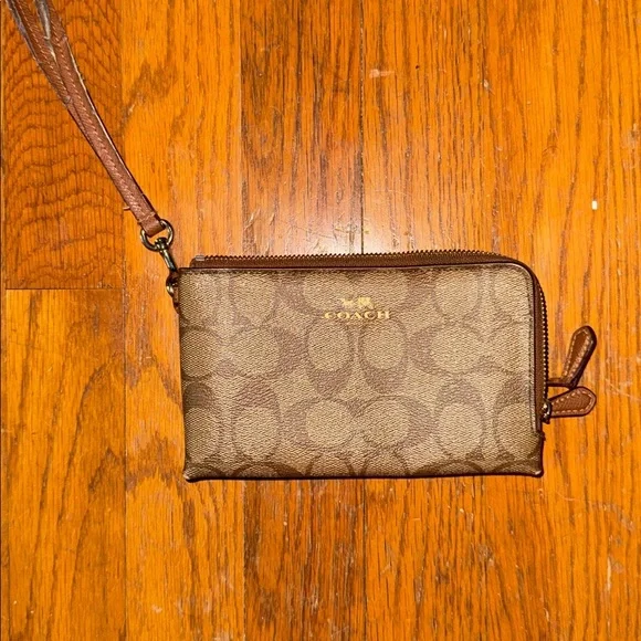 Coach Tan Wristlet with Gold Accents