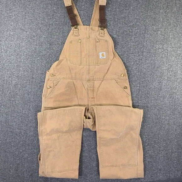 VTG Carhartt Overalls Men 40x33 Brown Double Knee Carpenter Button Fly Canvas