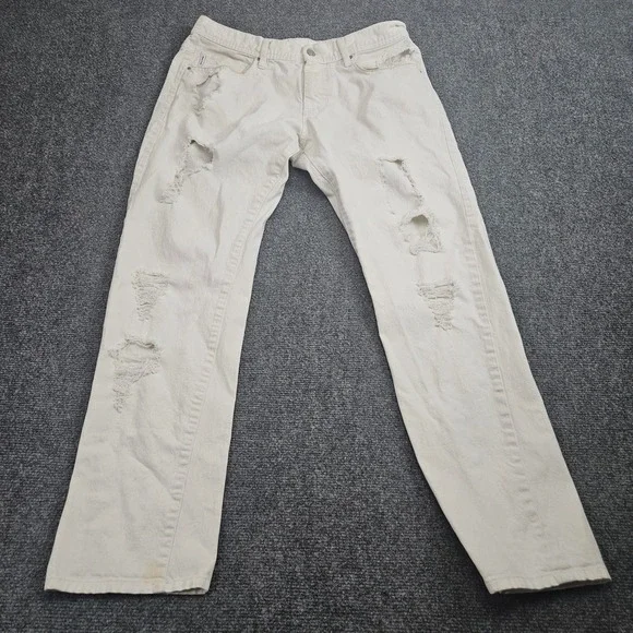 Armani Exchange Slim Fit Jeans Mens 34R Off White Distressed‎ Ripped Streetwear