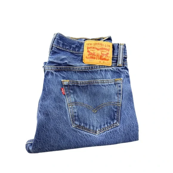 Levis 501 Original Fit Mens‎ Blue Denim Jeans Straight Leg Button Fly 36x33