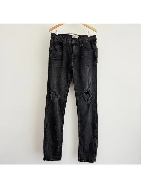 Hudson Walker Kick Flare Jeans Men 32x35 Black Destructed Distressed Denim Zip