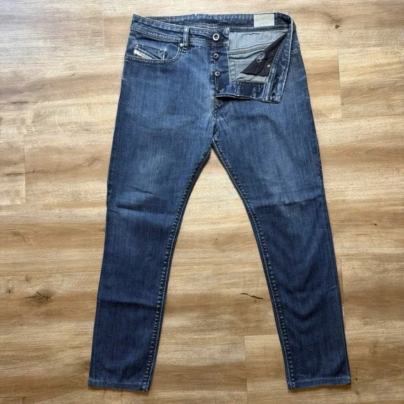 Diesel Buster Jeans Men 31x28 Blue Slim Tapered Stretch Dark Wash 0607A (Hemmed)
