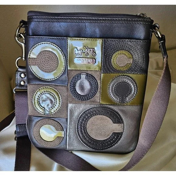 Coach Leather Mia Inlaid Suede Patchwork C Crossbody Bag in Grey 44299