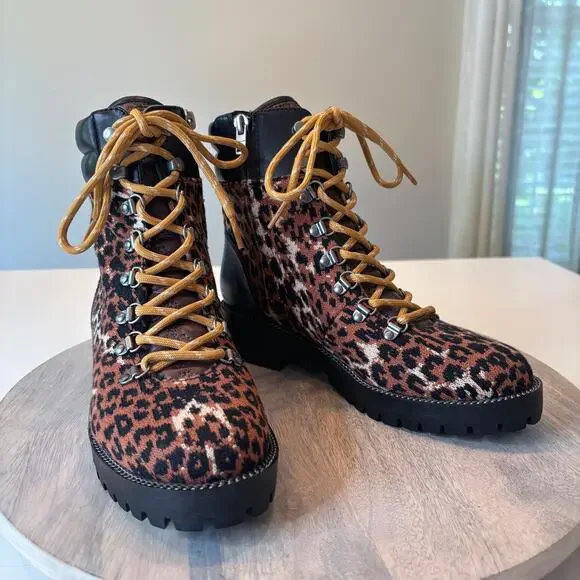 Coach Lorren Leopard Print Signature Jacquard Hiker Boots G4650 Women's 7 7B