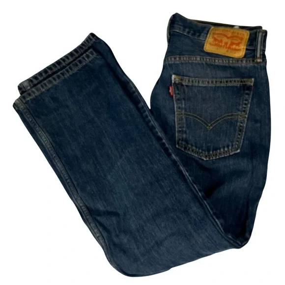 Levis 514 Straight Fit Mens Jeans Dark Indigo Blue Denim 32x32 Cotton