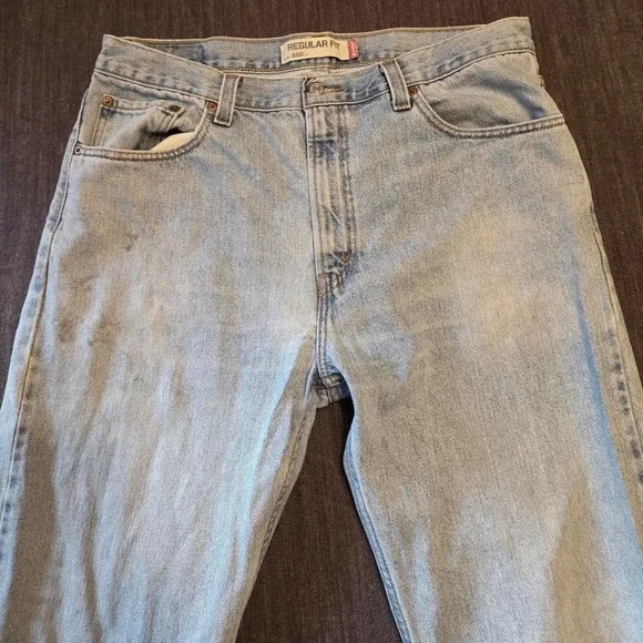 Levi's 505 Regular Fit Jeans Mens 36x36 Light Wash Blue Faded Broken In Denim