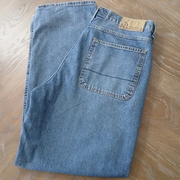 Nautica Jean Company Men Jeans Sz 36x32 Relaxed Fit Baggy Wide Leg MediumWash...