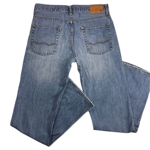 American Eagle Men’s Med Wash Lowrise Faded Whiskered Denim Jean Size 32X34