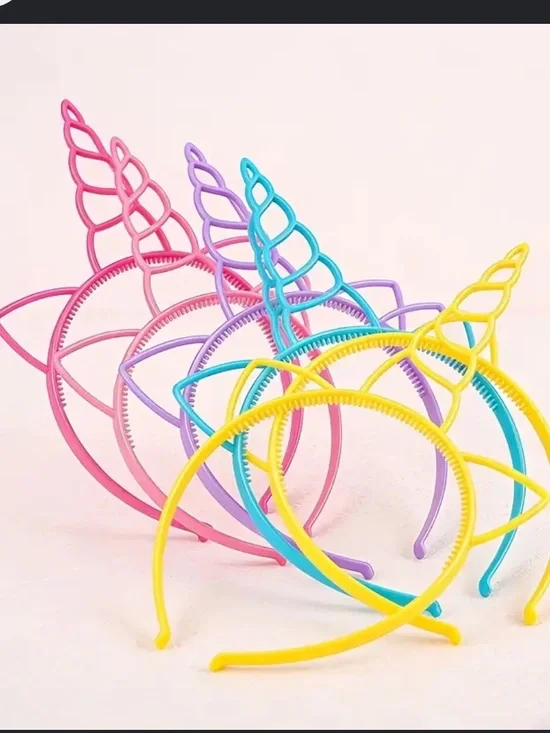 8 Emu Candy Color Unicorn Crown Headbands in Pink, Yellow & Purple