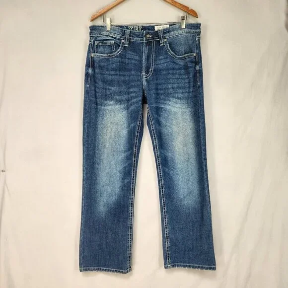 TK Axel Slim Boot Denim Jeans Men's 34x32 Distressed Classic Work Flap Pockets