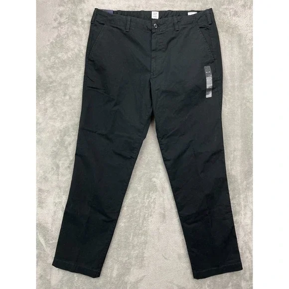 Gap Men's Straight Leg‎ Mid Rise Stretch Pants 36x32 Black Comfort Cotton Blend