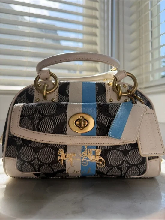 Coach Heritage Stripe Domed Satchel Bag
