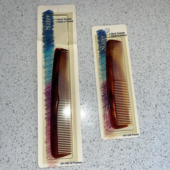 2X Vintage Stance Fine Comb Pocket Mock Tortoise Dresser Comb HTF RARE‎