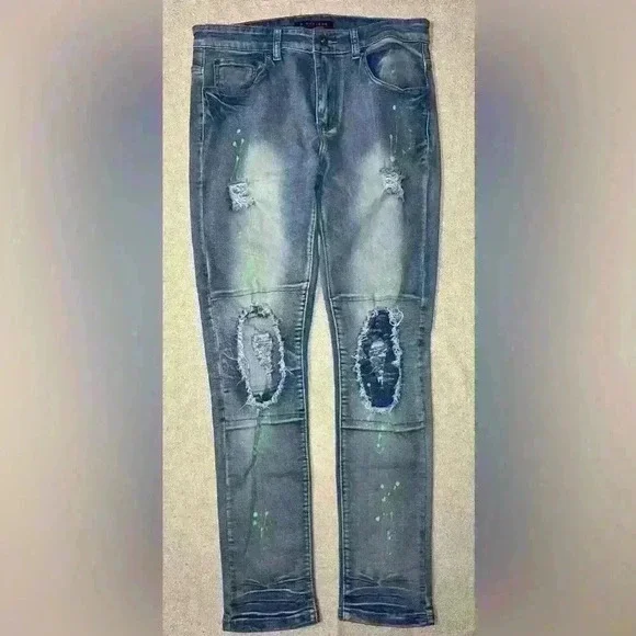 M. Society Mens Jeans Size 34x32 Skinny Fit Distressed Grunge Hip Hop B0060