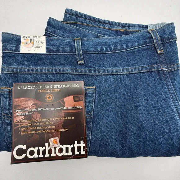 Carhartt B155‎ DST Relaxed Fit Straight Leg Fleece Lined Jeans Mens 48x30 NWT