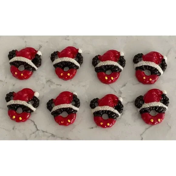 Mickey Mouse Christmas Resign Flat Back Red Set of 8 With Santa Hat