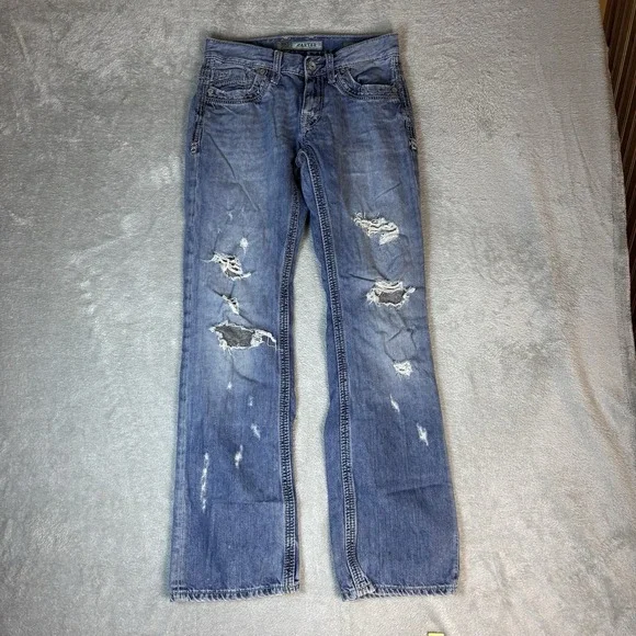 BKE Jeans Bootleg Carter Mens 29L Blue Jeans Stretch Denim Whiskers