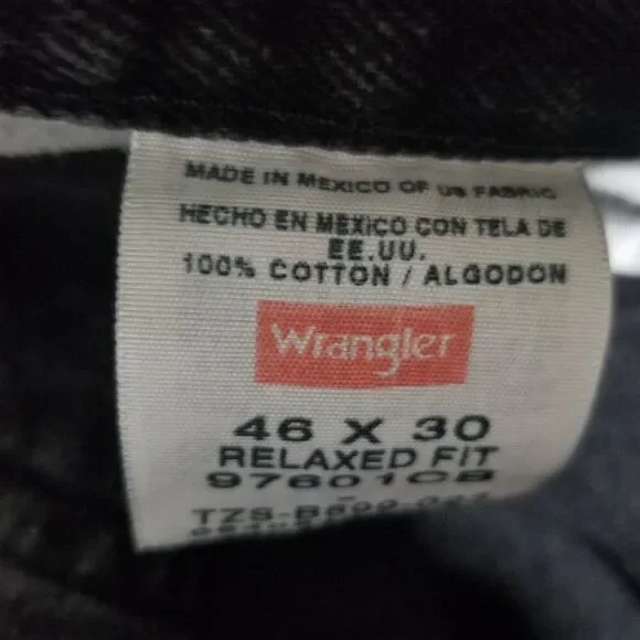 Wrangler Relaxed Fit Black Jeans Men's 46 x 30