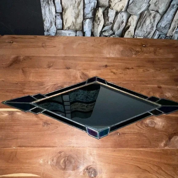 Vintage Handmade Diamond Shaped Stained Glass Art Deco Hanging Mirror 7x20