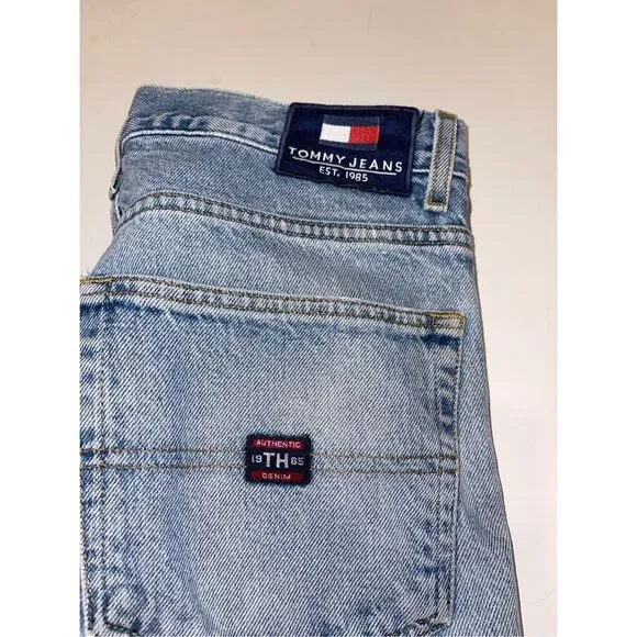 Tommy Hilfiger Jeans Mens 34x32 Blue Distress Whisker Grunge‎ Denim 1985 VTG