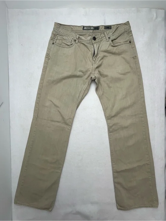 BKE Denim Carter Tan Khaki Mens Regular Fit Straight Leg Jeans Pants Size 34L