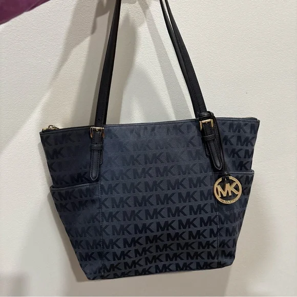 Michael Kors Navy MK Logo Tote Bag