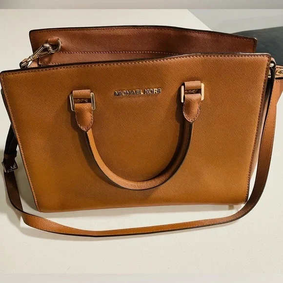 Michael Kors Tan Leather Tote Bag With Shoulder Strap and Handle