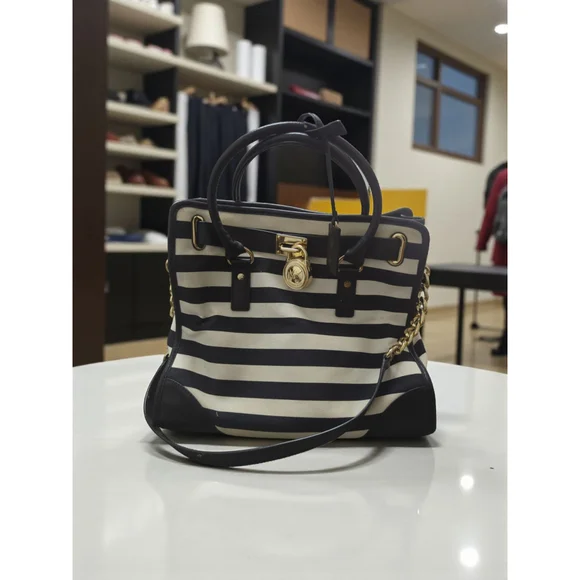 Michael kors Hamilton black and white stripe large tote