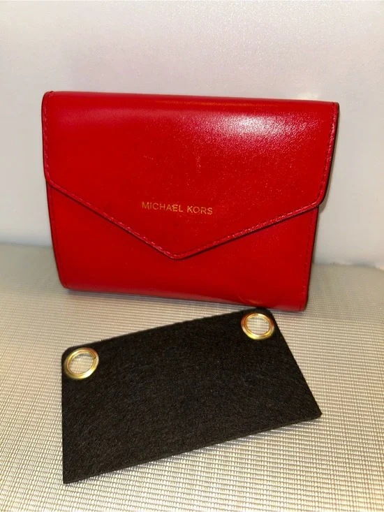 Michael Kors red leather jet set small envelope wallet