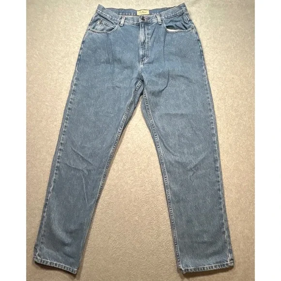 VTG LL Bean Mens Straight Leg Jeans Blue Medium Wash Denim 5-Pocket 34X31‎
