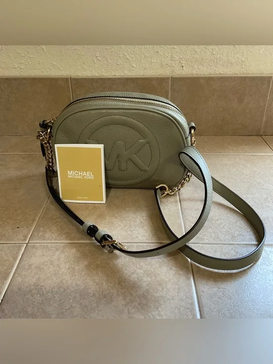 Michael Kors Olive Green Pebbled Leather Logo Crossbody