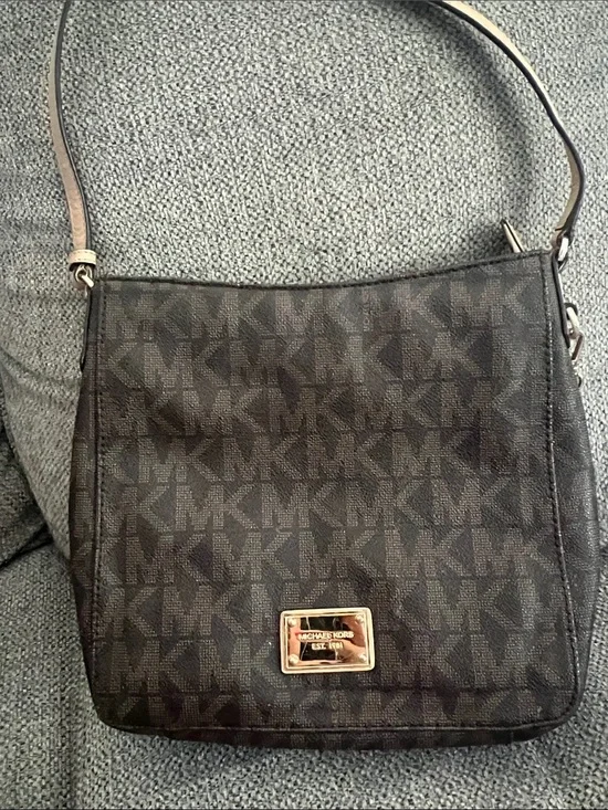 Michael Kors Black MK Logo Shoulder Bag with Gold Plaque