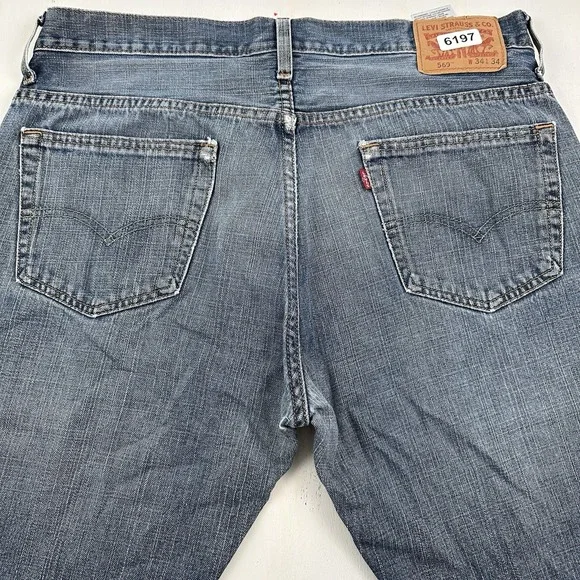 Y2K Levi's 569 Distressed‎ Loose Straight Jeans Men 34x34 Light Wash Denim Skate
