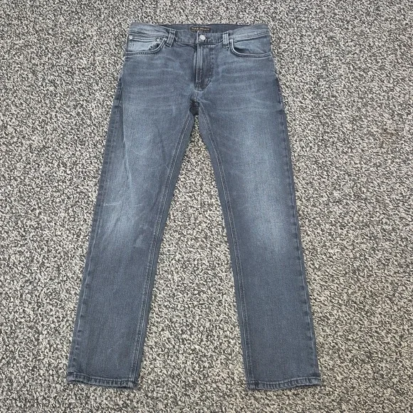 Nudie Jeans Mens 33x30 Blue Gray Thin Finn Organic Cotton Denim Slim Stretch